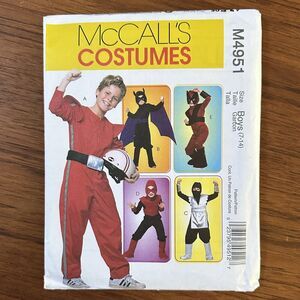 NEW McCalls M4951 Boys 7-14 Ninja Bat Racing Halloween Costume Sewing Pattern